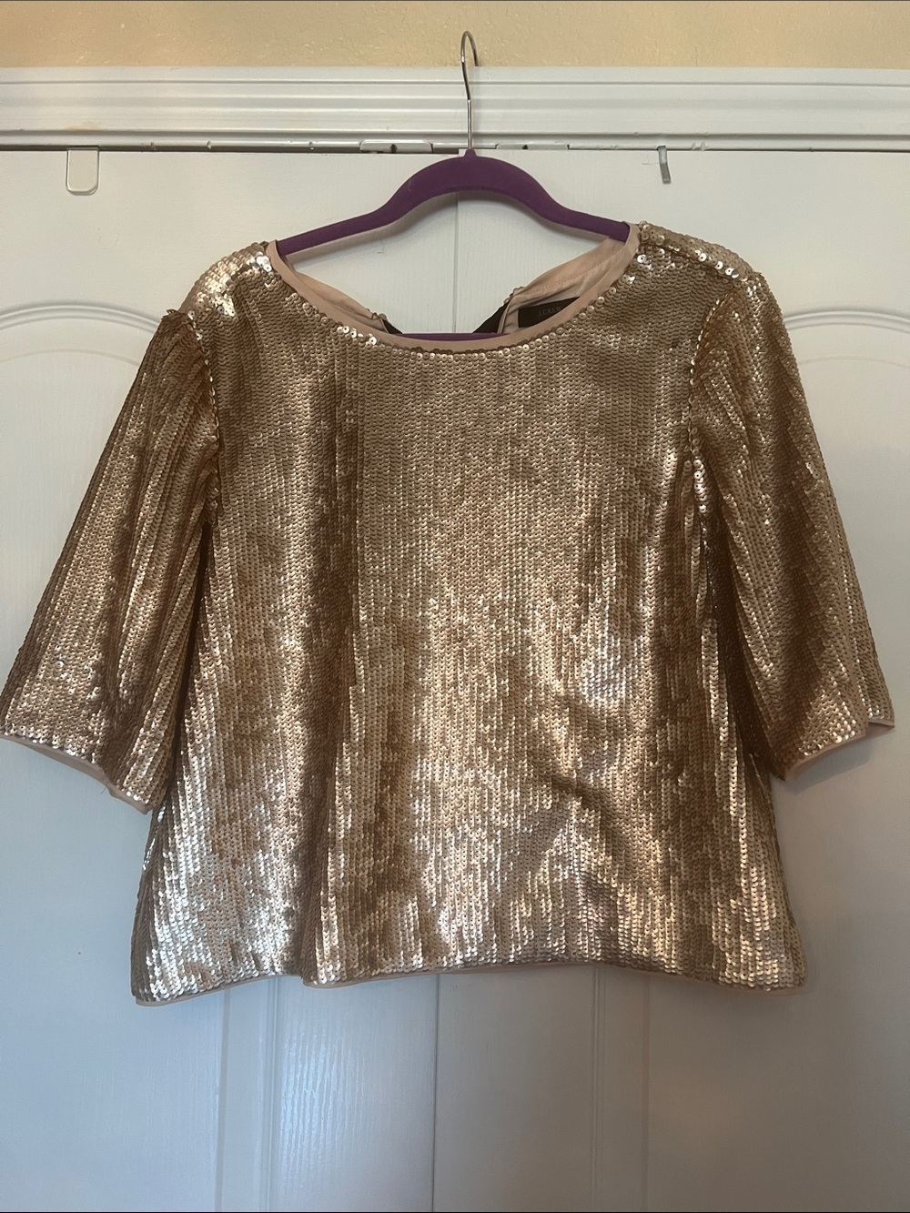 J Crew Rose Gold Sequin Women’s Top - Elegant Short Sleeve Blouse